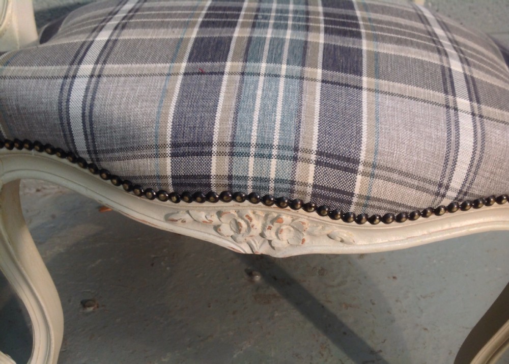 FRENCH PAINTED ARMCHAIRS IN TARTAN FABRIC View III