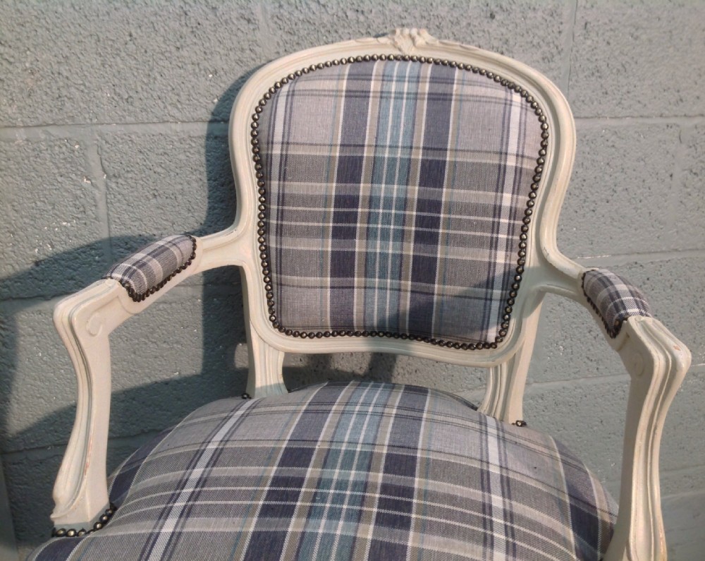 FRENCH PAINTED ARMCHAIRS IN TARTAN FABRIC View VI