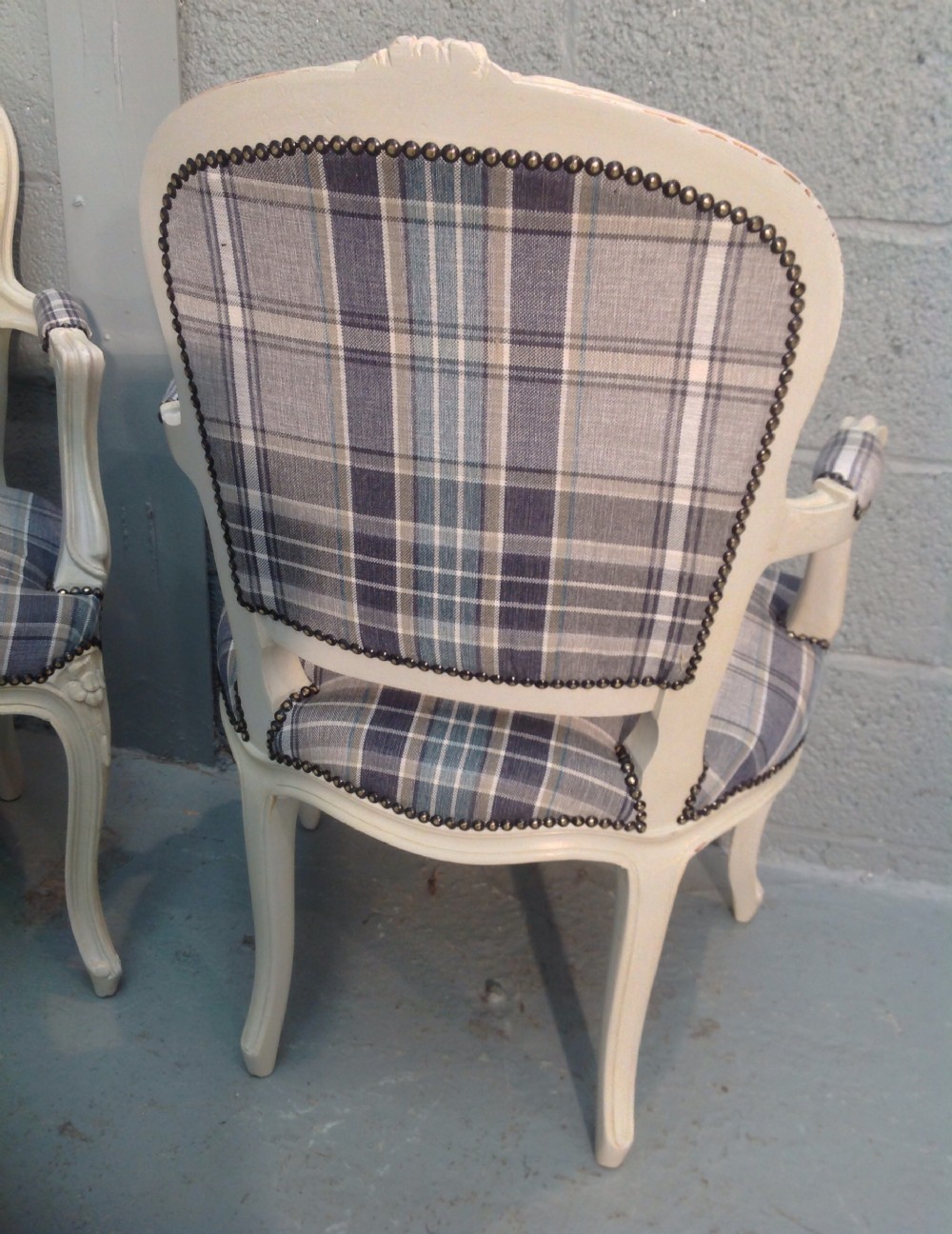 FRENCH PAINTED ARMCHAIRS IN TARTAN FABRIC View VIII