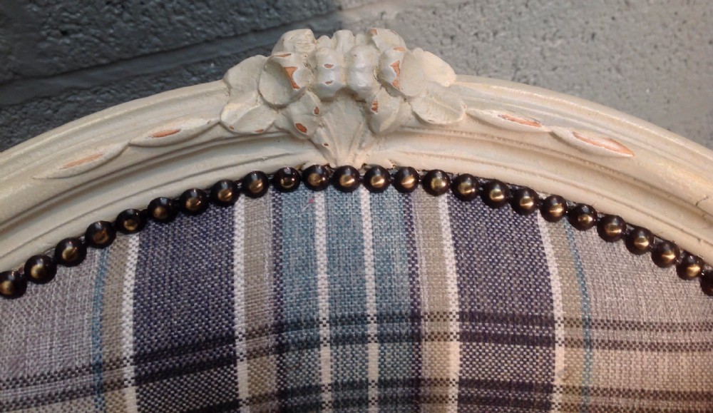 FRENCH PAINTED ARMCHAIRS IN TARTAN FABRIC View XI