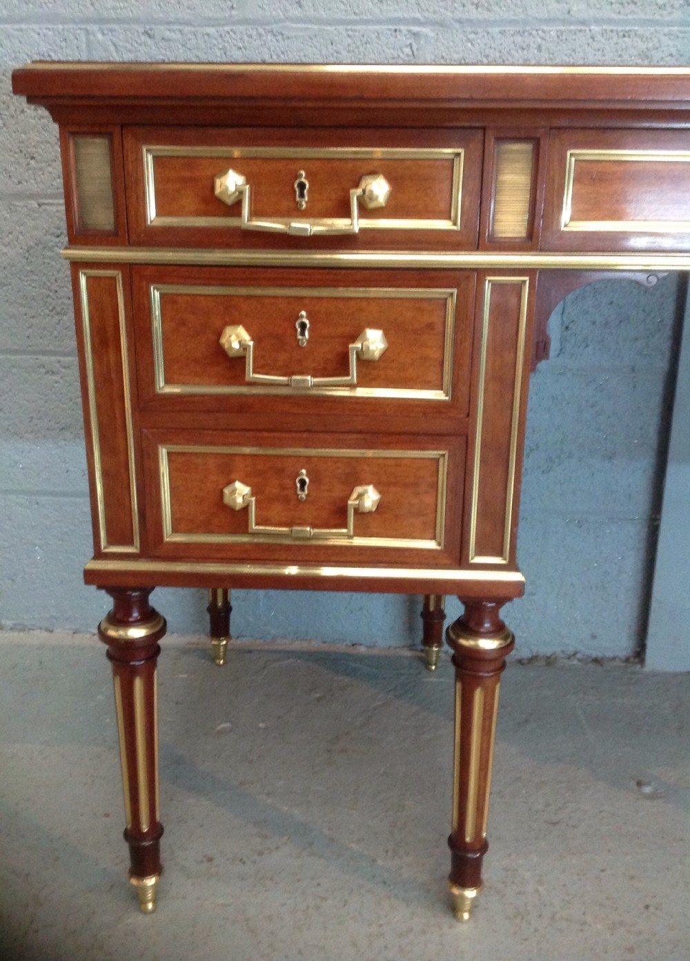FRENCH MAHOGANY AND BRASS WRITING DESK View X