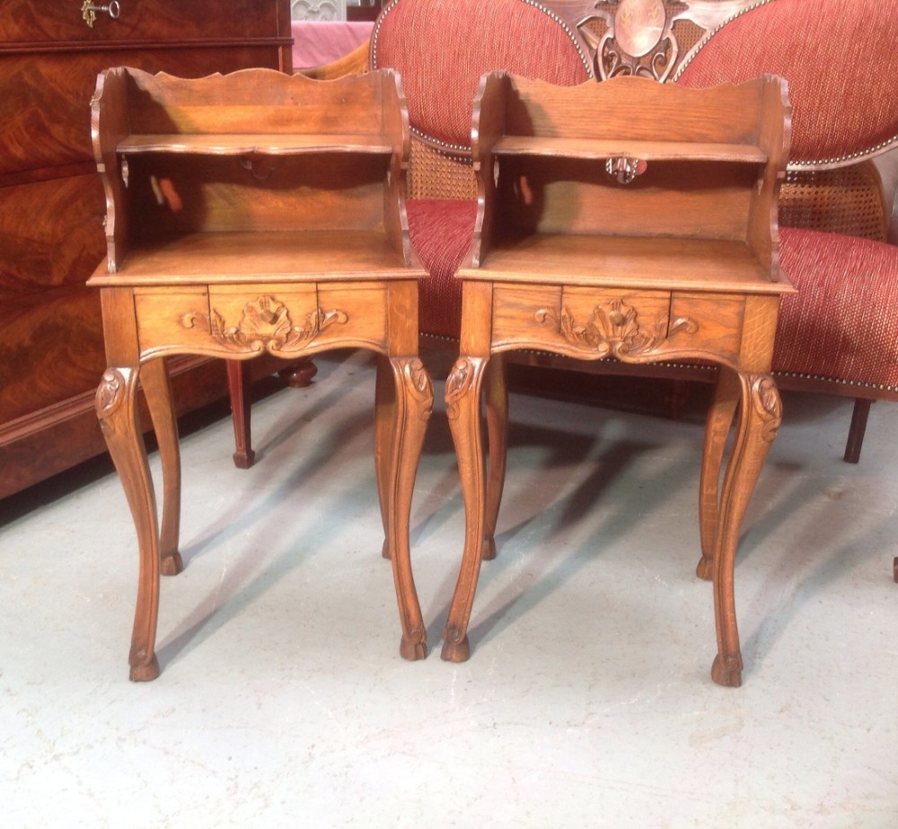 CARVED OAK FRENCH BEDSIDE CABINETS View II