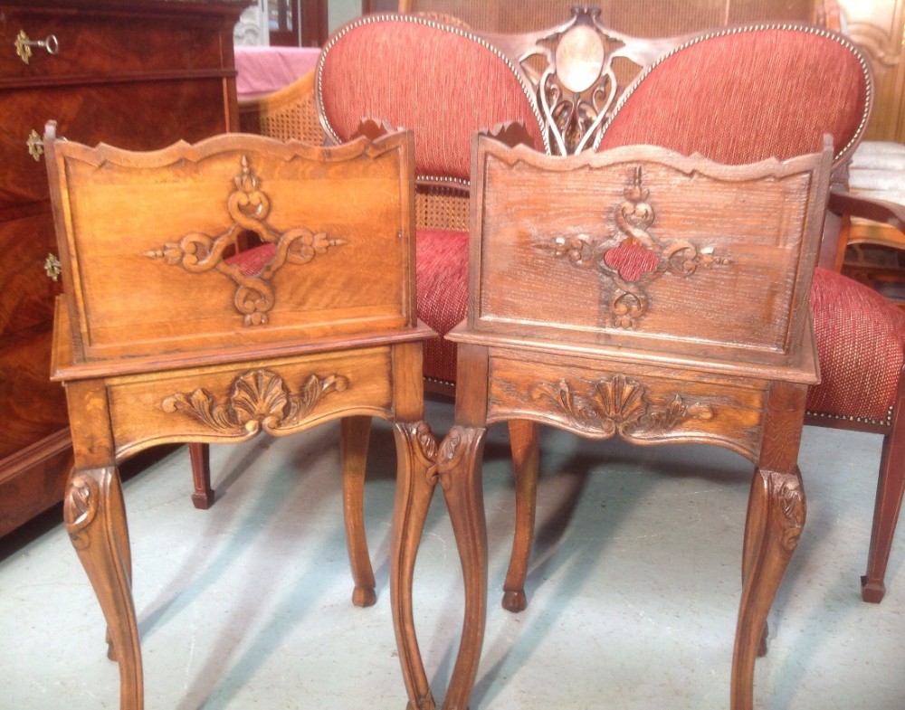 CARVED OAK FRENCH BEDSIDE CABINETS View VII