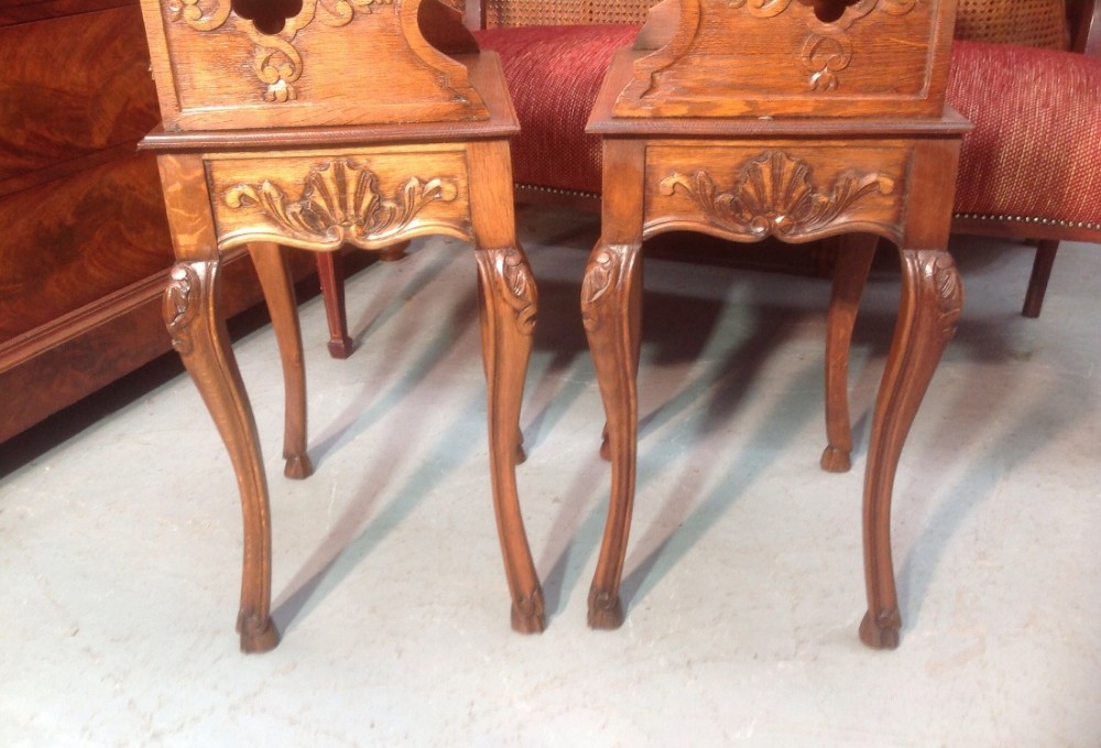 CARVED OAK FRENCH BEDSIDE CABINETS View IX
