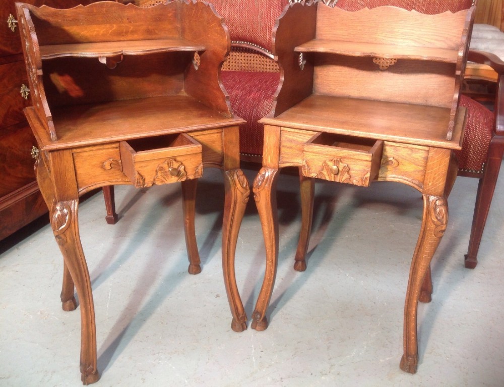 CARVED OAK FRENCH BEDSIDE CABINETS View X