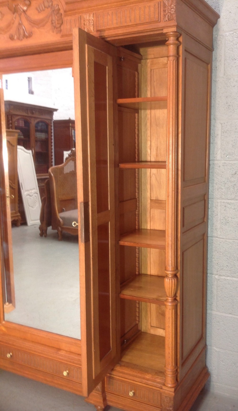 CARVED FRENCH OAK TRIPLE ARMOIRE OR BOOKCASE View VI