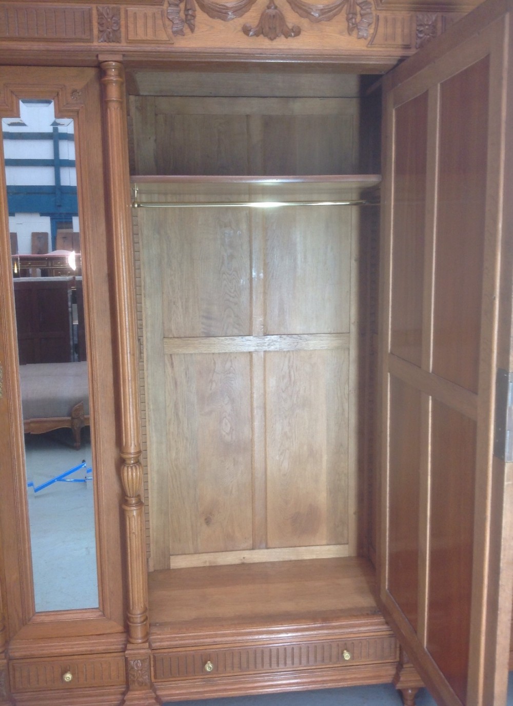 CARVED FRENCH OAK TRIPLE ARMOIRE OR BOOKCASE View IX