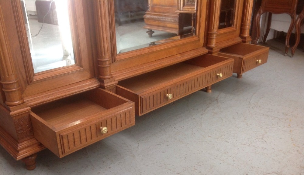 CARVED FRENCH OAK TRIPLE ARMOIRE OR BOOKCASE View XII