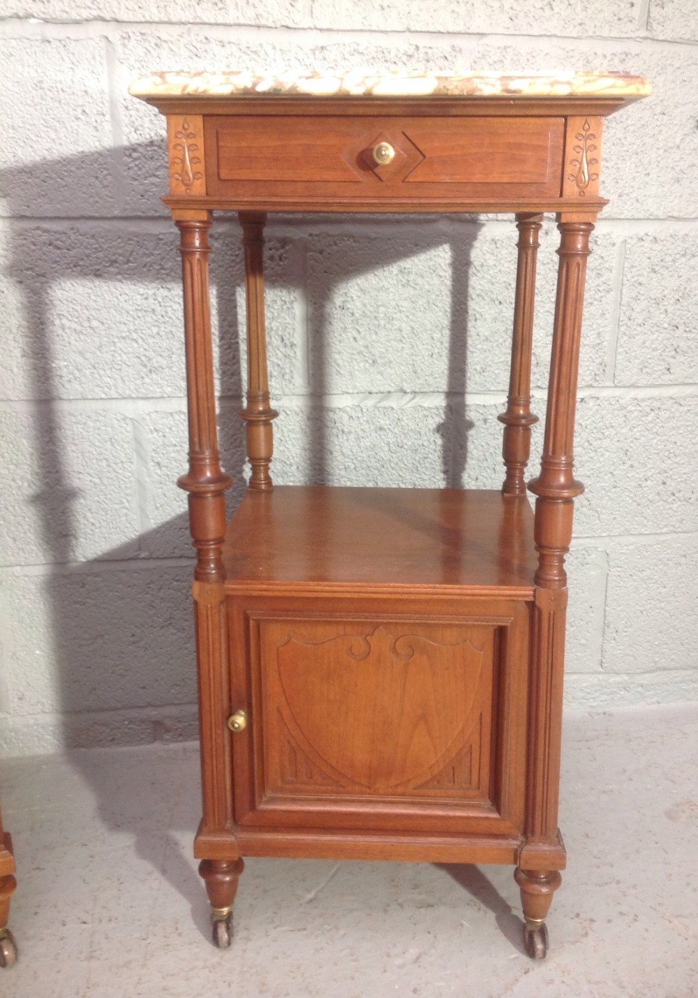 PAIR OF FRENCH WALNUT BEDSIDE CABINETS.  View III