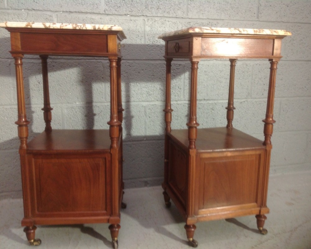 PAIR OF FRENCH WALNUT BEDSIDE CABINETS.  View VI