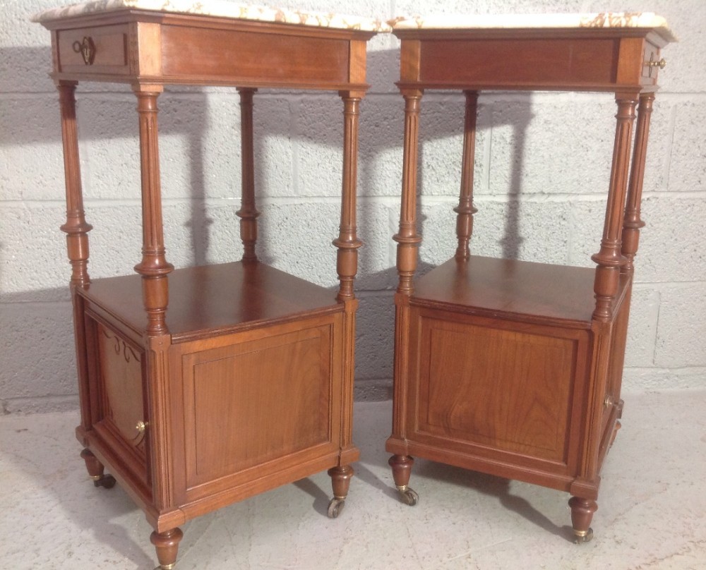 PAIR OF FRENCH WALNUT BEDSIDE CABINETS.  View VIII