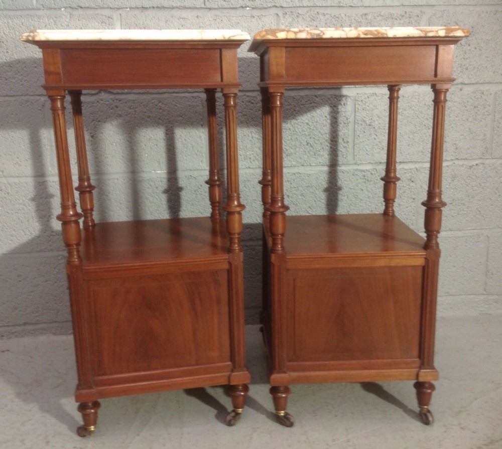 PAIR OF FRENCH WALNUT BEDSIDE CABINETS.  View IX