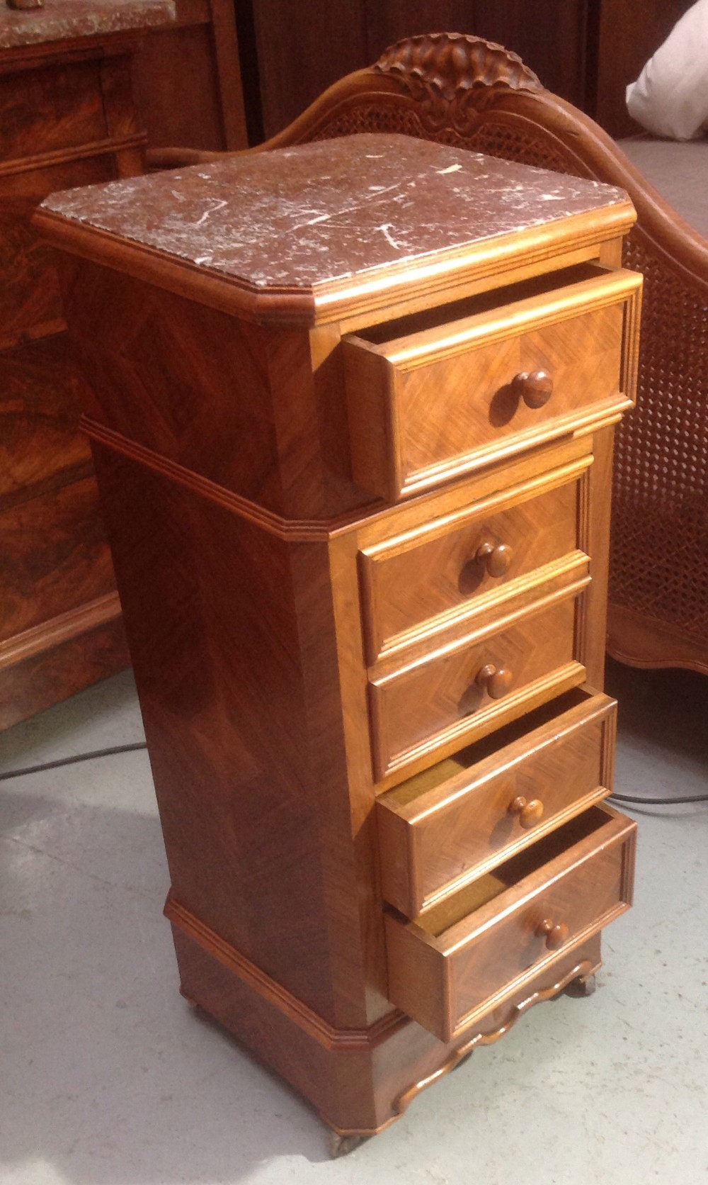 FRENCH WALNUT MARBLE TOP CABINET View II