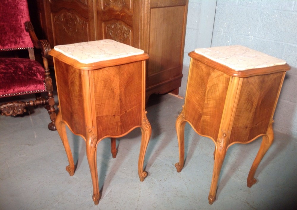 PAIR OF FRENCH WALNUT BEDSIDE CABINETS View IV