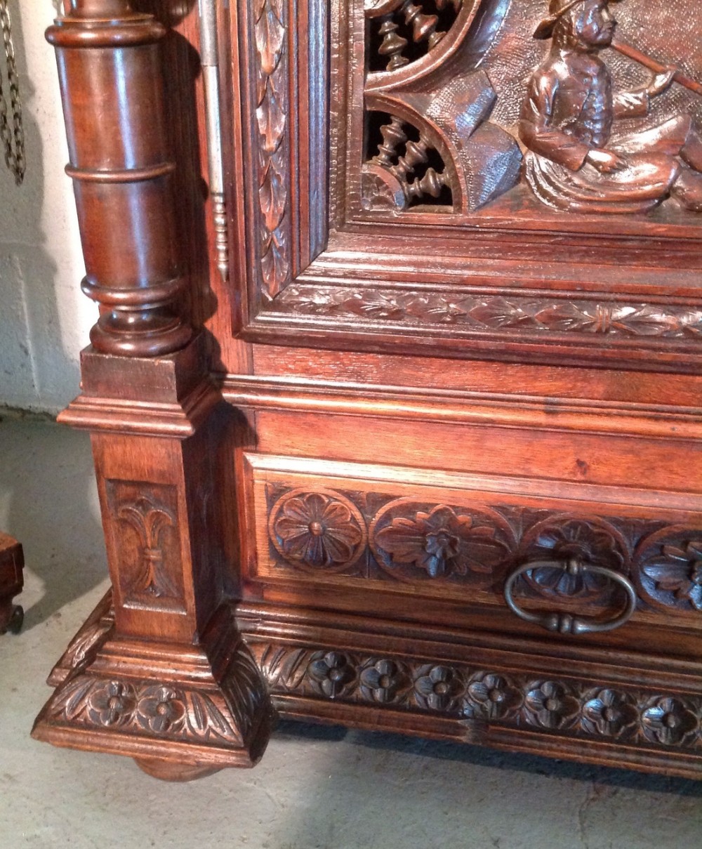 OUTSTANDING CARVED OAK BRETON BOOKCASE  View V