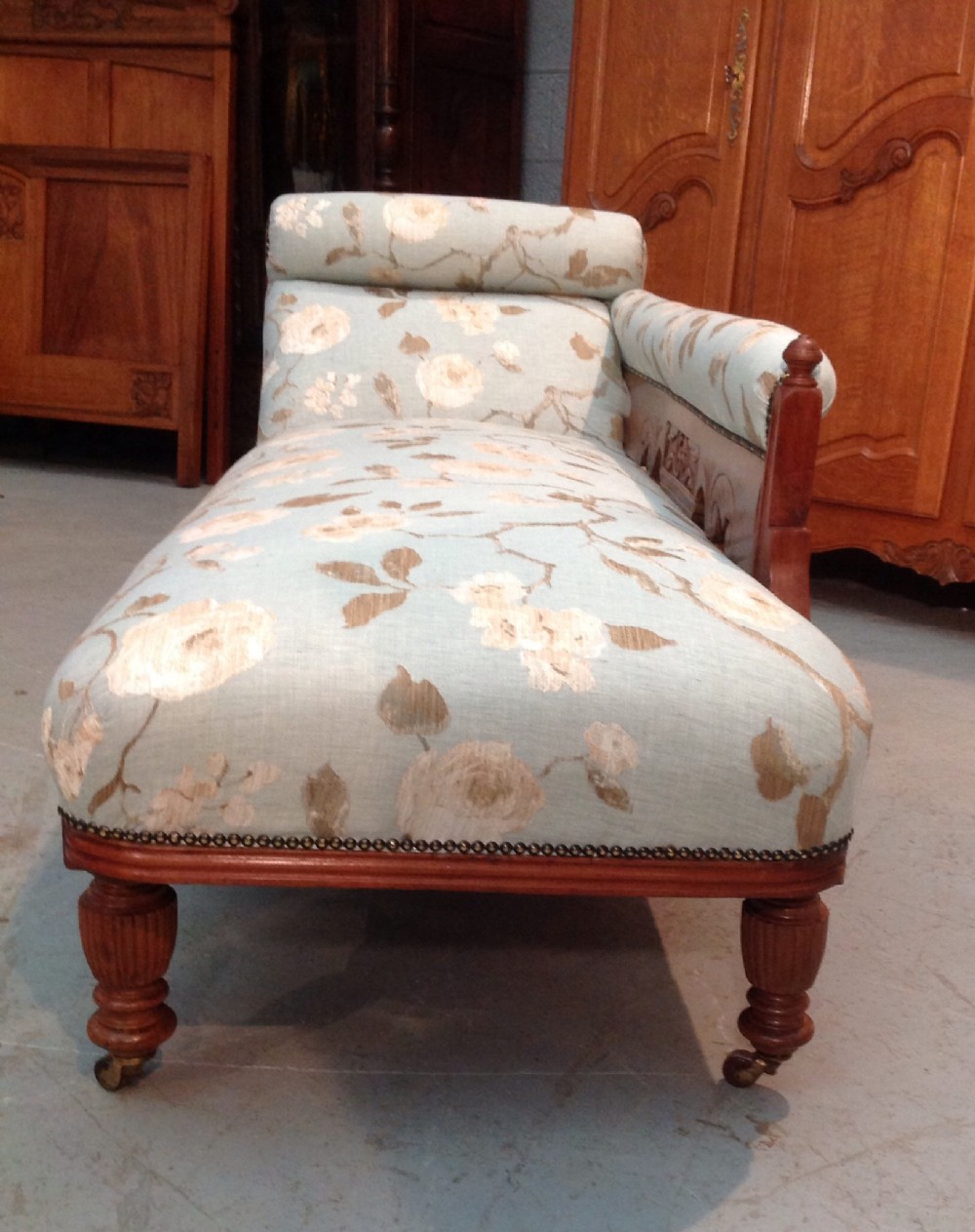 NEWLY UPHOLSTERED WALNUT CHAISE LONG View III