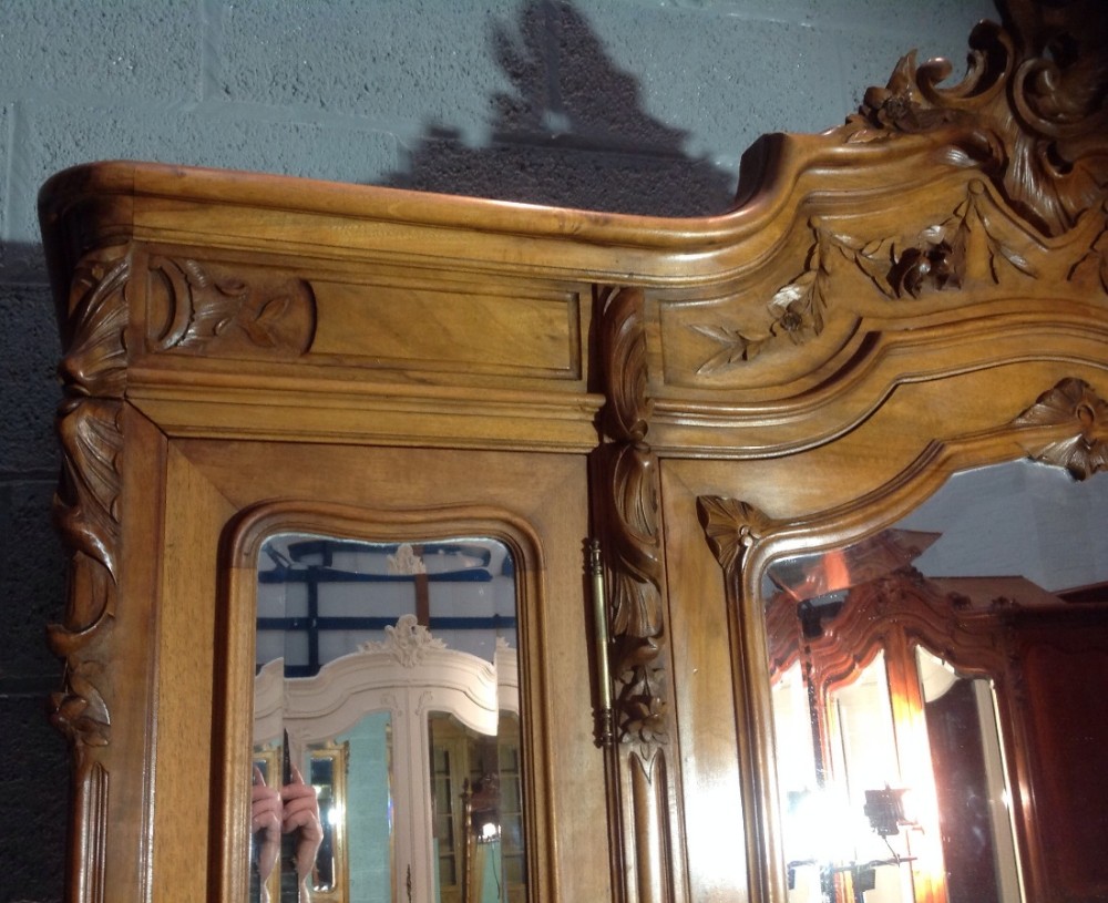 CARVED TRIPLE WALNUT FRENCH ARMOIRE View III