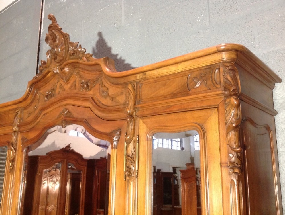 CARVED TRIPLE WALNUT FRENCH ARMOIRE View IV