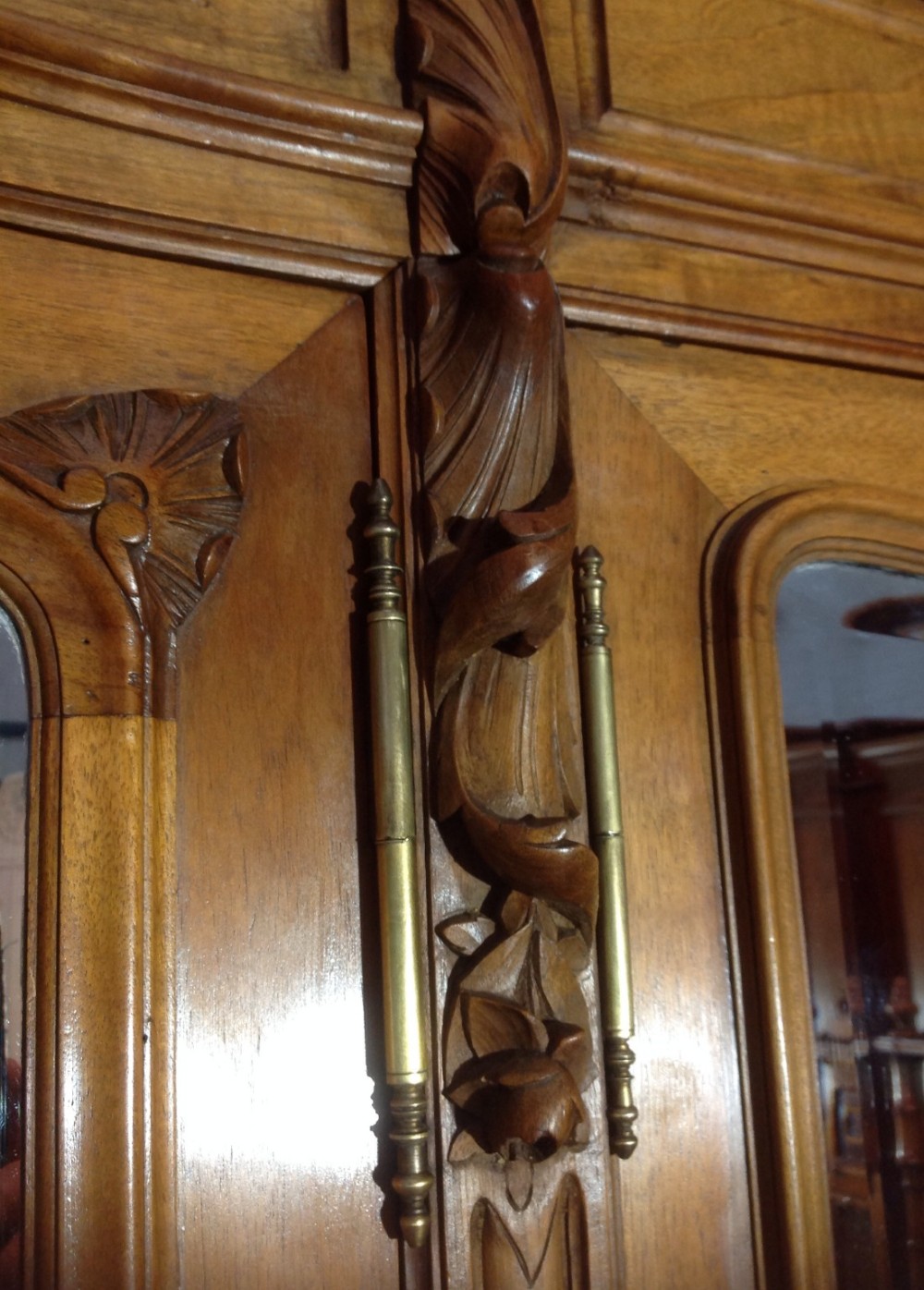 CARVED TRIPLE WALNUT FRENCH ARMOIRE View VII
