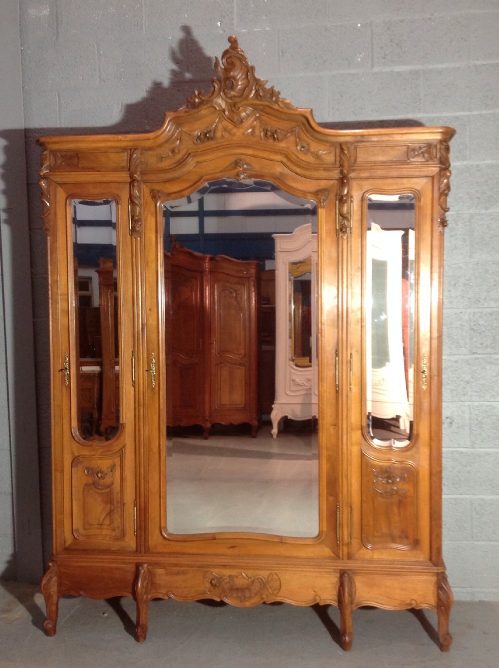 CARVED TRIPLE WALNUT FRENCH ARMOIRE View XV
