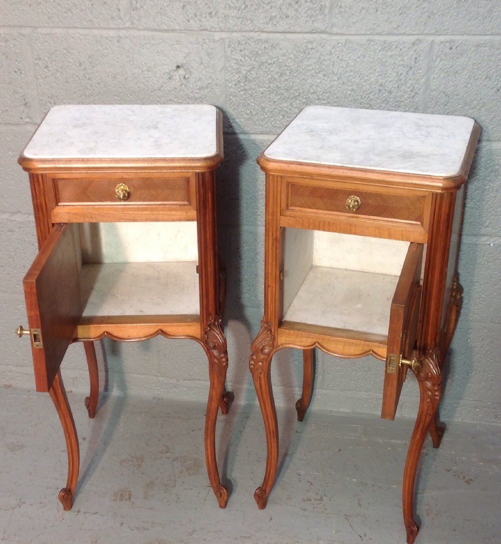 PAIR OF FRENCH WALNUT BEDSIDE CABINETS View II