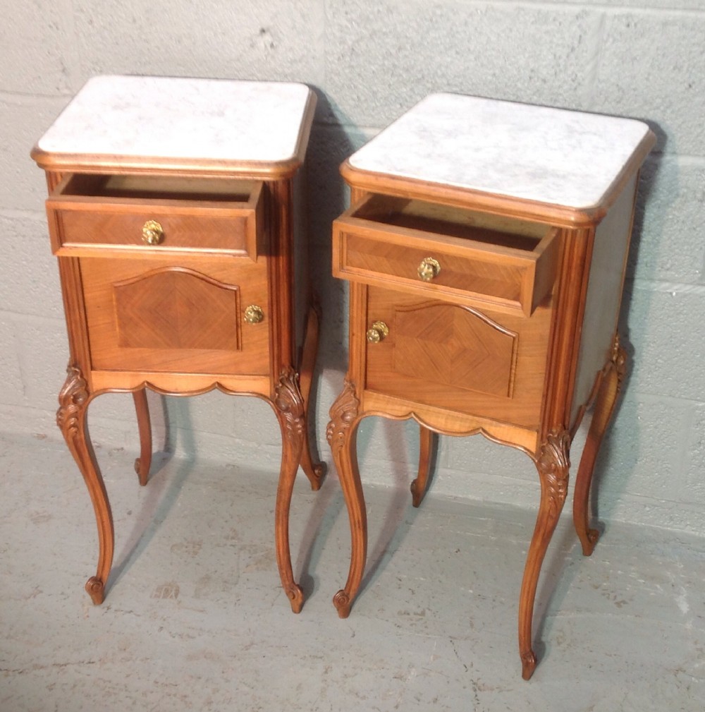 PAIR OF FRENCH WALNUT BEDSIDE CABINETS View III