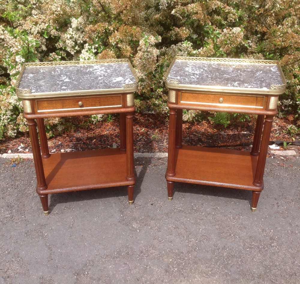 PAIR OF FRENCH MAHOGANY AND BRASS BEDSIDE CABINETS View III