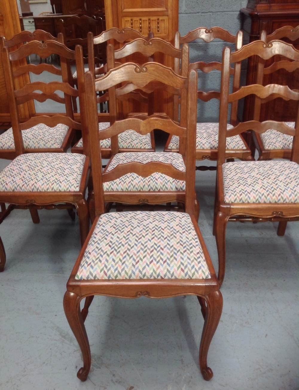 SET OF 8 OAK FRENCH DINING CHAIRS View III