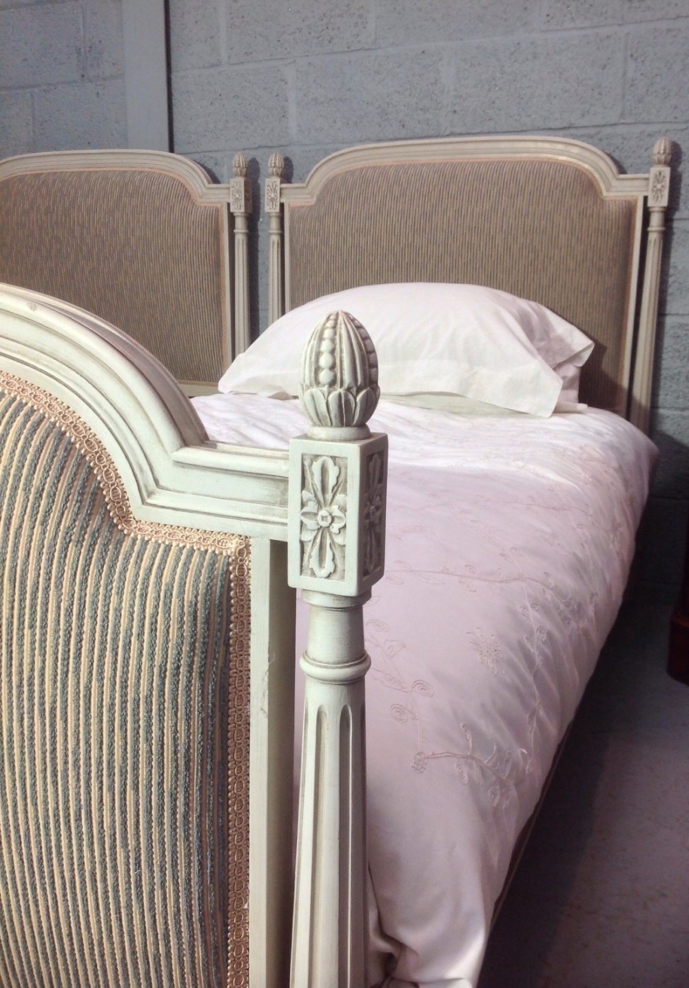 PAIR OF FRENCH UPHOLSTERED SINGLE BEDS View V