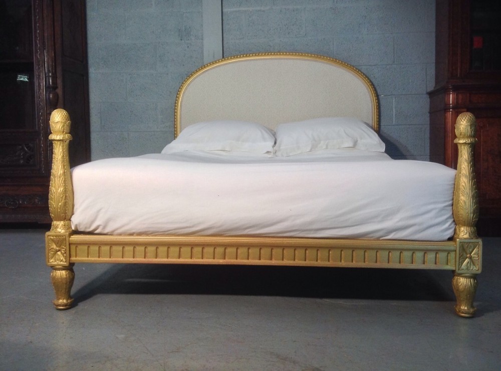 FRENCH GILT KING SIZE UPHOLSTERED BED View III