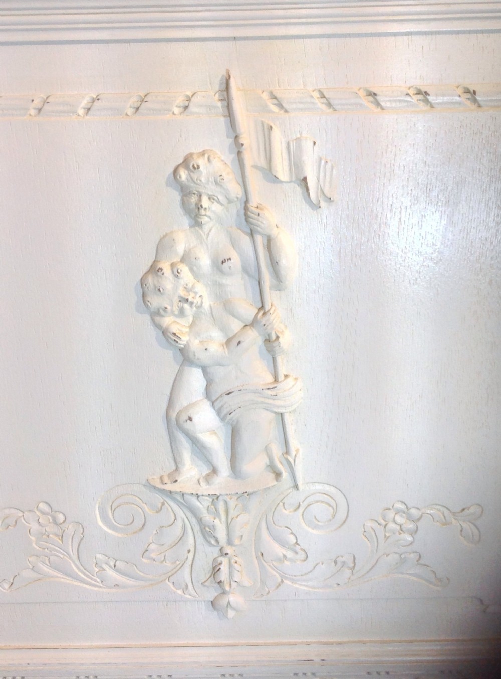 CARVED OAK FRENCH OAK PAINTED BED View II