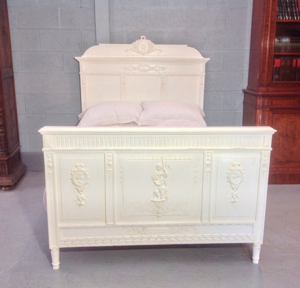 CARVED OAK FRENCH OAK PAINTED BED View XV