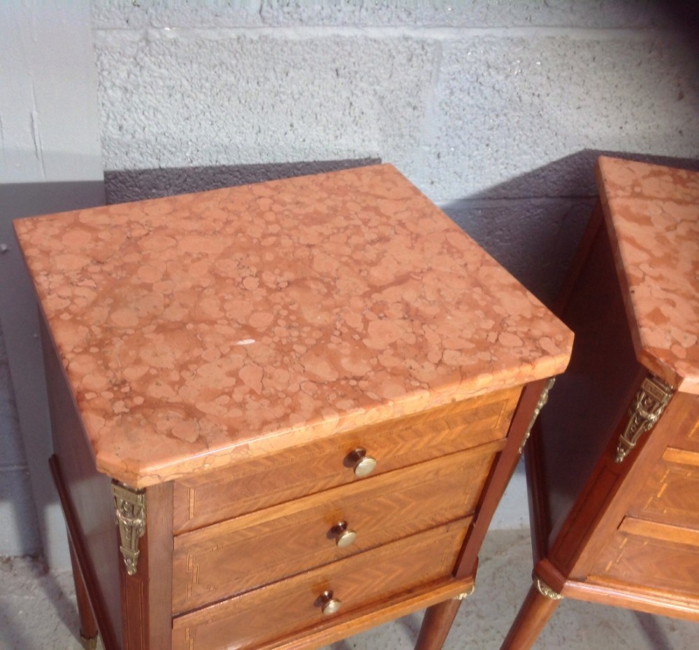 PAIR OF FRENCH INLAID MAHOGANY BEDSIDE CABINETS View II