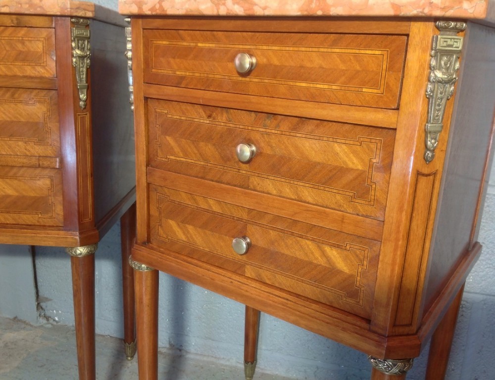 PAIR OF FRENCH INLAID MAHOGANY BEDSIDE CABINETS View V