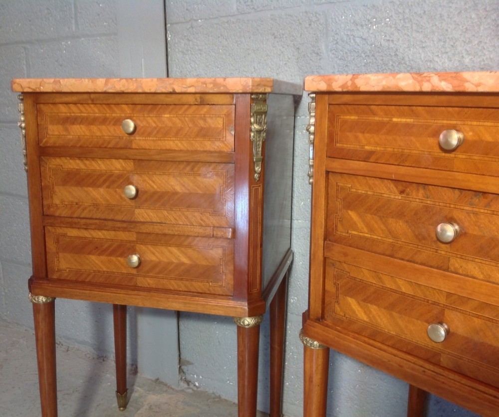 PAIR OF FRENCH INLAID MAHOGANY BEDSIDE CABINETS View VI