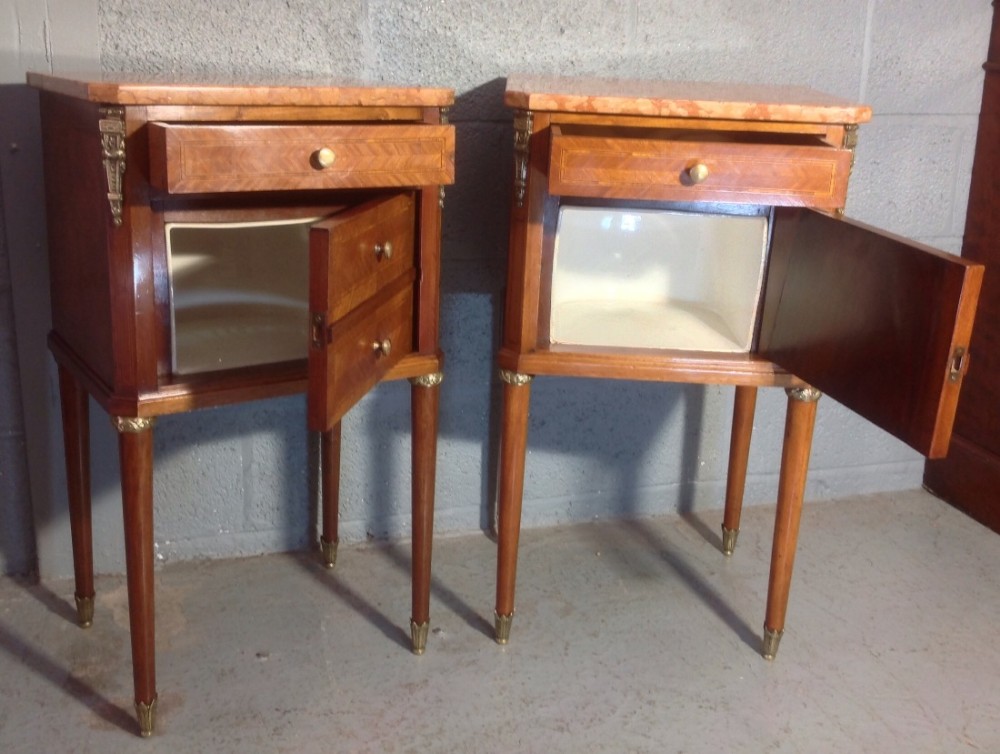 PAIR OF FRENCH INLAID MAHOGANY BEDSIDE CABINETS View X