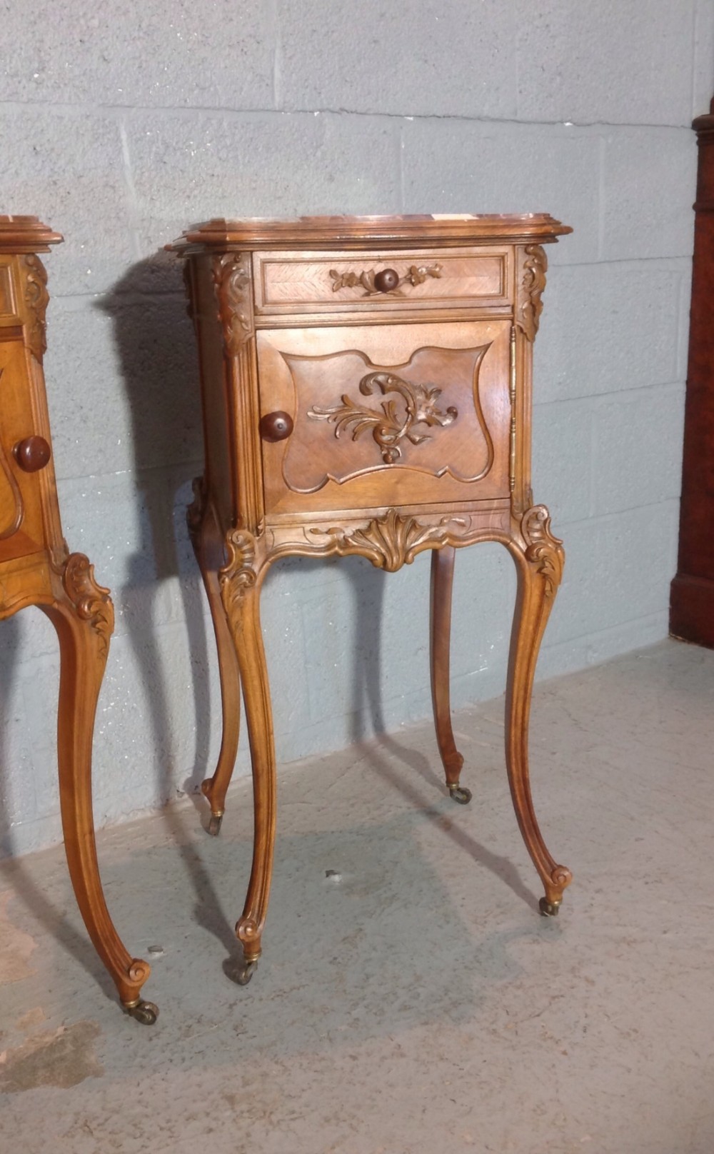 PAIR OF FRENCH WALNUT BEDSIDE CABINETS View III