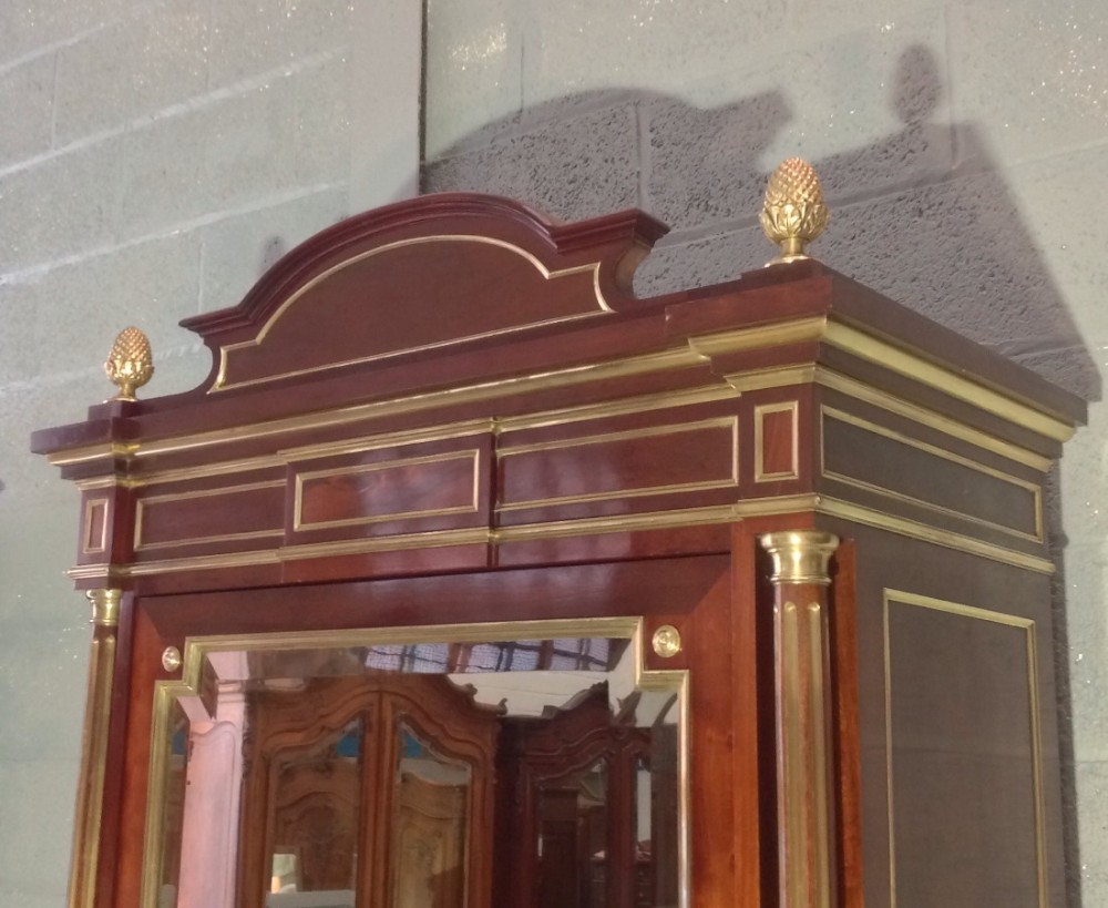 FRENCH MAHOGANY AND BRASS INLAID ARMOIRE View XI