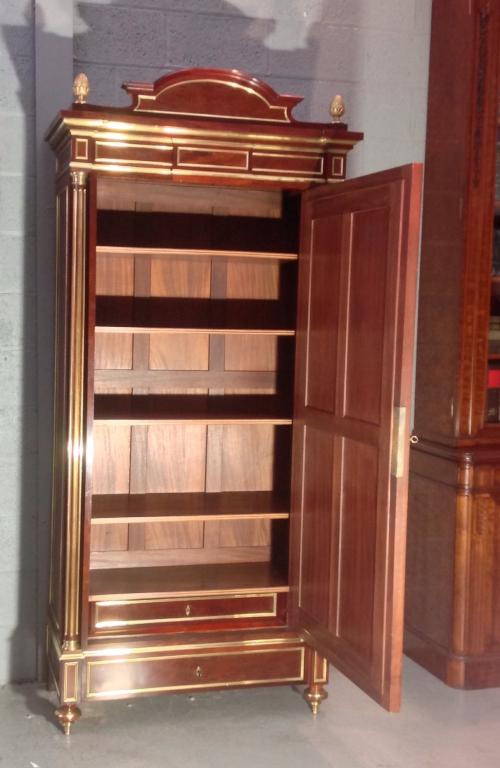 FRENCH MAHOGANY AND BRASS INLAID ARMOIRE View XII