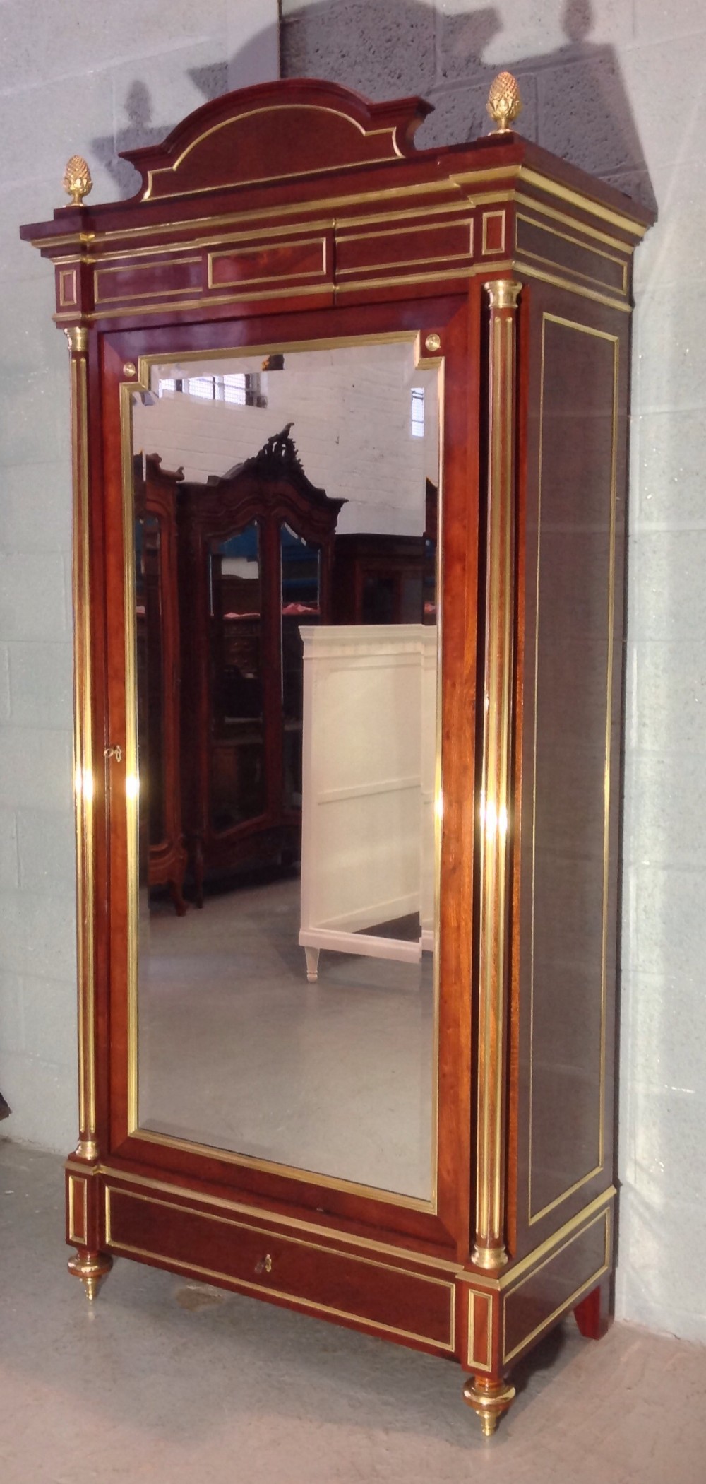 FRENCH MAHOGANY AND BRASS INLAID ARMOIRE View XV