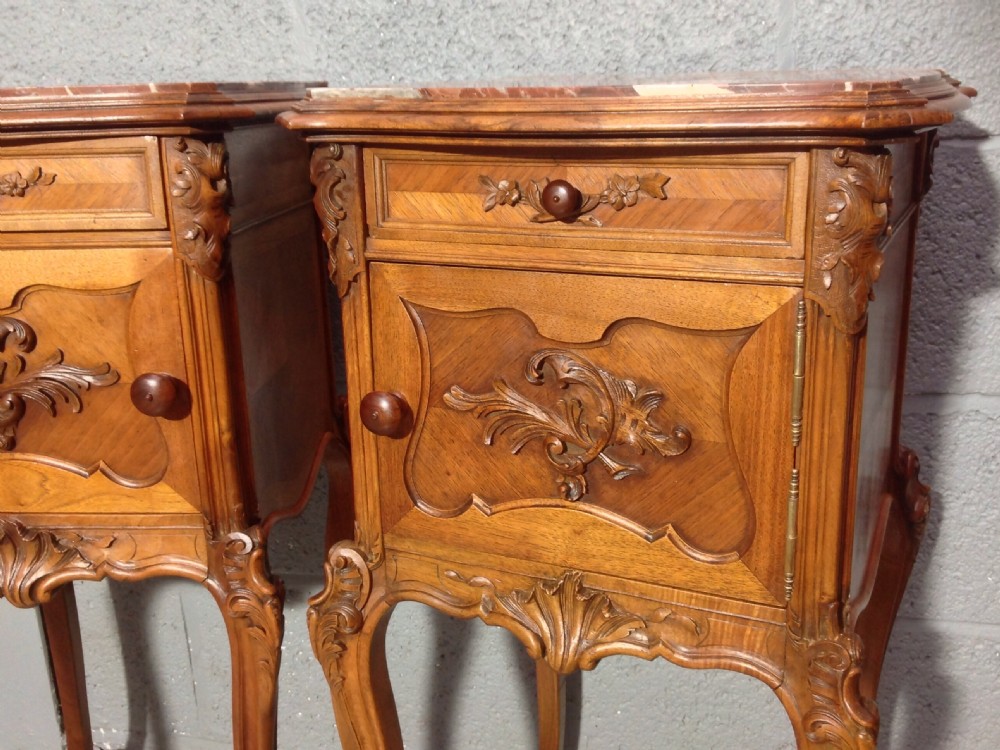 PAIR OF FRENCH WALNUT BEDSIDE CABINETS View IV
