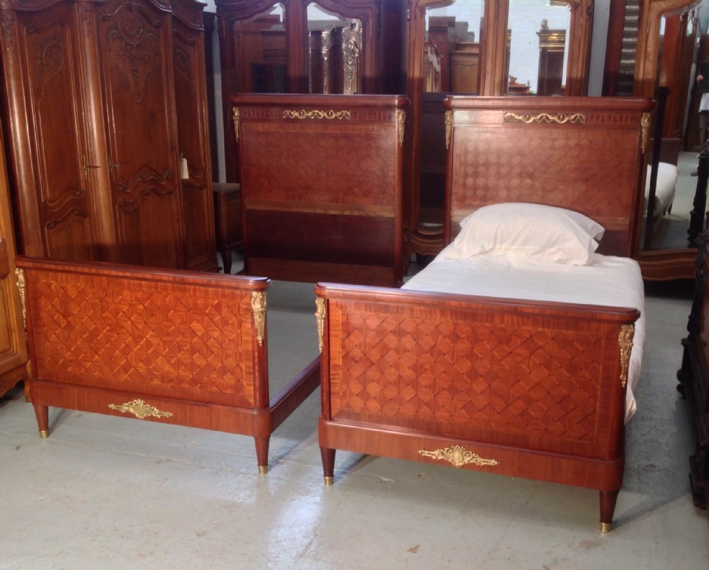 PAIR OF FRENCH INLAID SINGLE BEDS View II