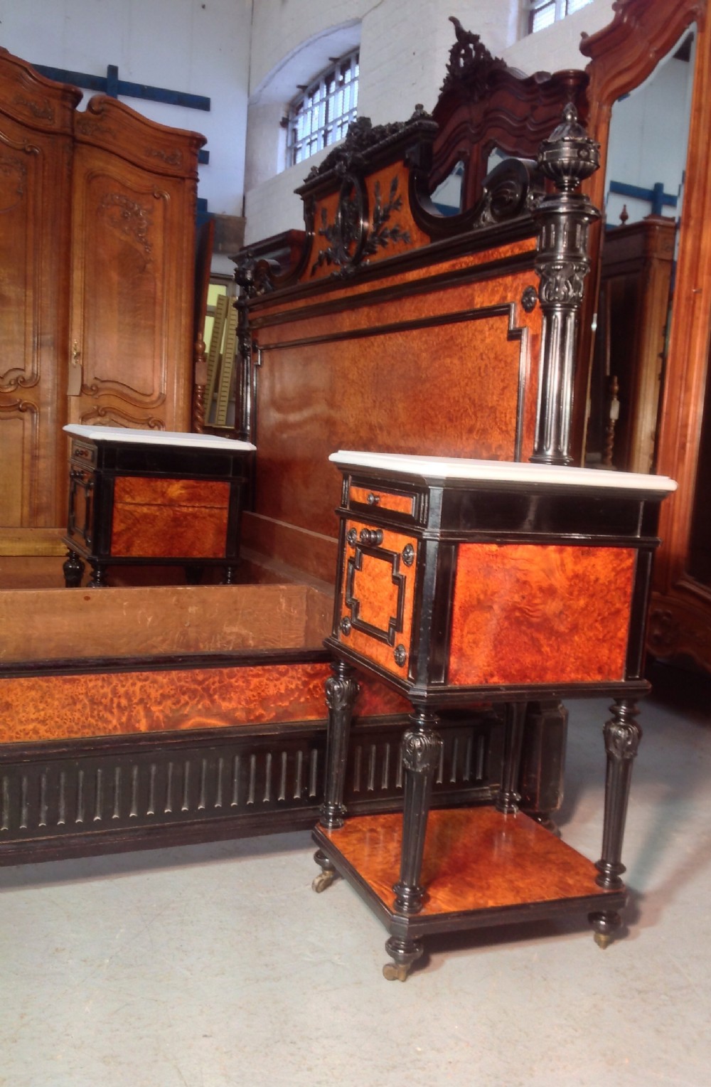 PAIR OF FRENCH AMBOYNA BEDSIDE CABINETS View VII