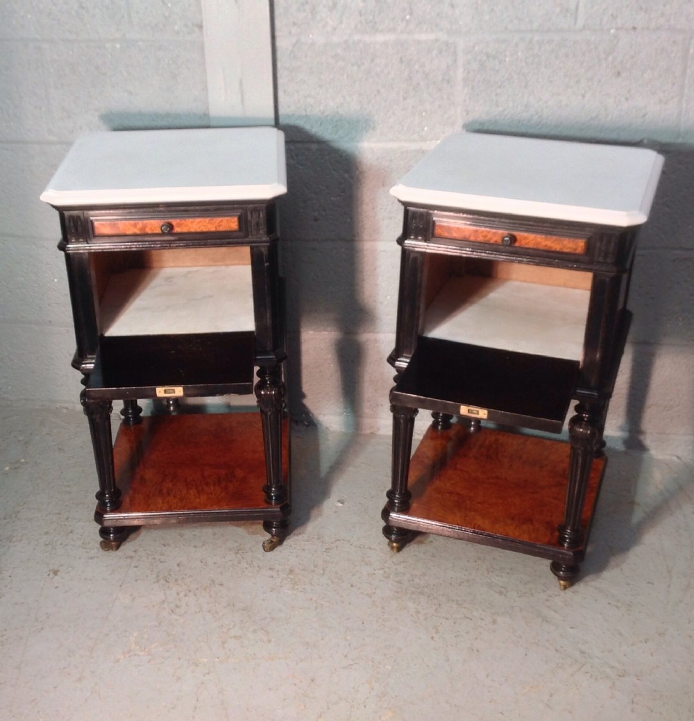PAIR OF FRENCH AMBOYNA BEDSIDE CABINETS View II