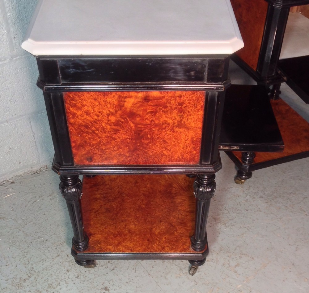 PAIR OF FRENCH AMBOYNA BEDSIDE CABINETS View III