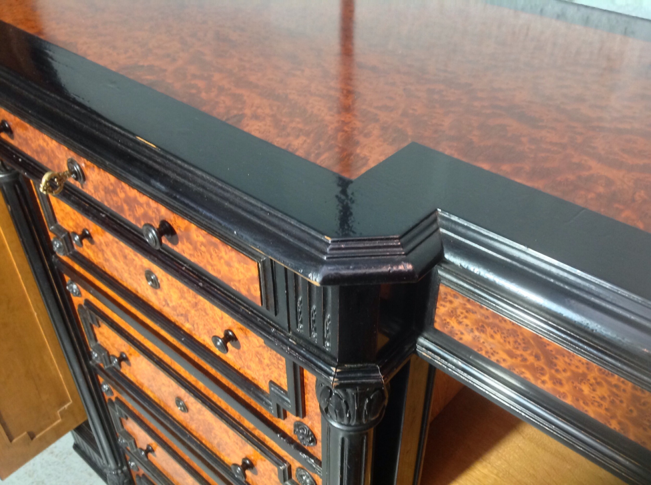 FRENCH CREDENZA IN AMBOYNA AND EBONISED WALNUT View IV