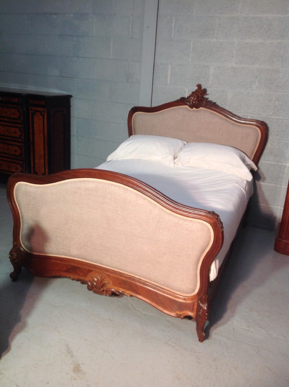 french rosewood bed newly upholstered - CATEGORY: ANTIQUE BEDS - DATED 1900