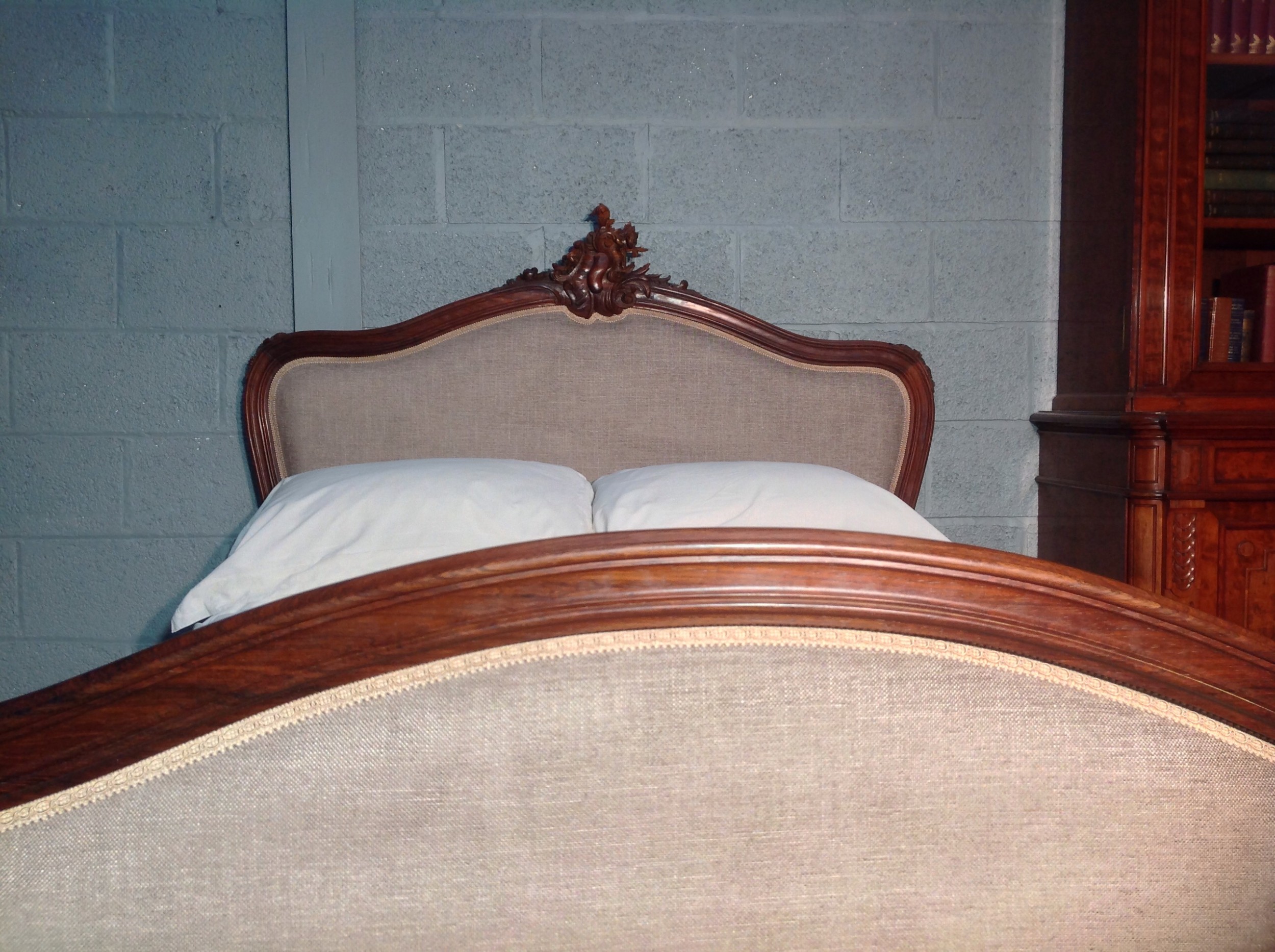 FRENCH ROSEWOOD BED NEWLY UPHOLSTERED View II