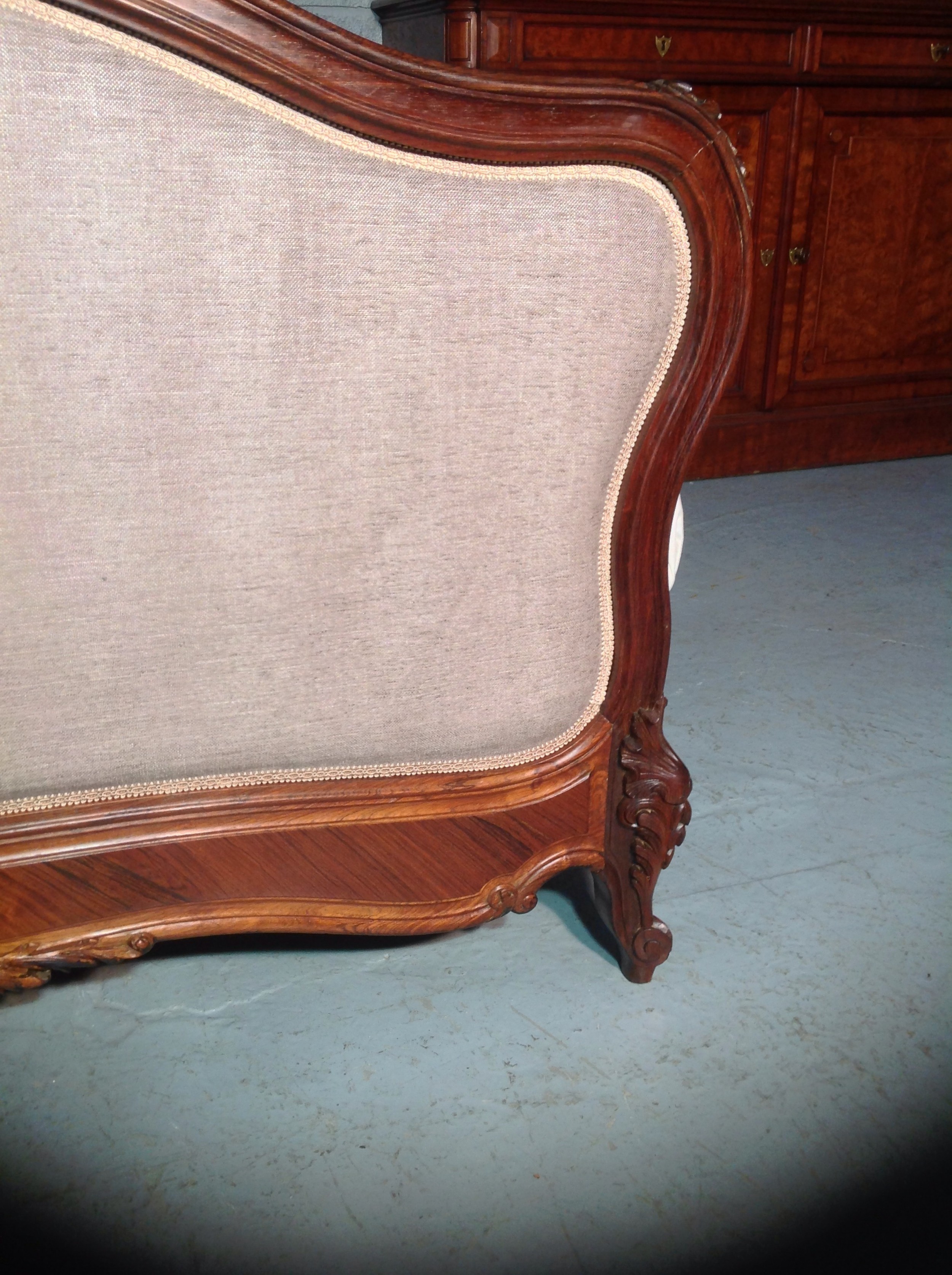 FRENCH ROSEWOOD BED NEWLY UPHOLSTERED View III
