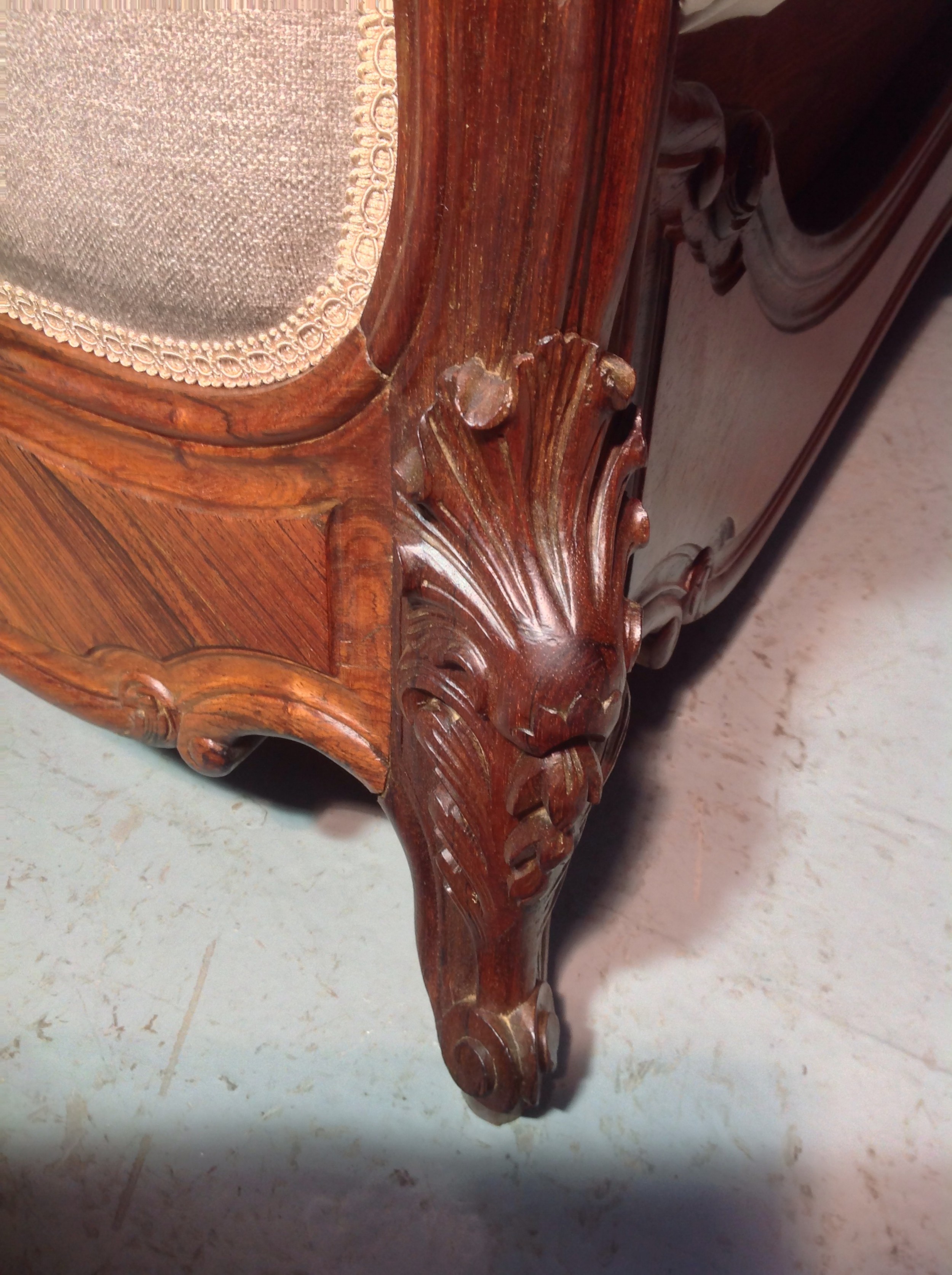 FRENCH ROSEWOOD BED NEWLY UPHOLSTERED View VII